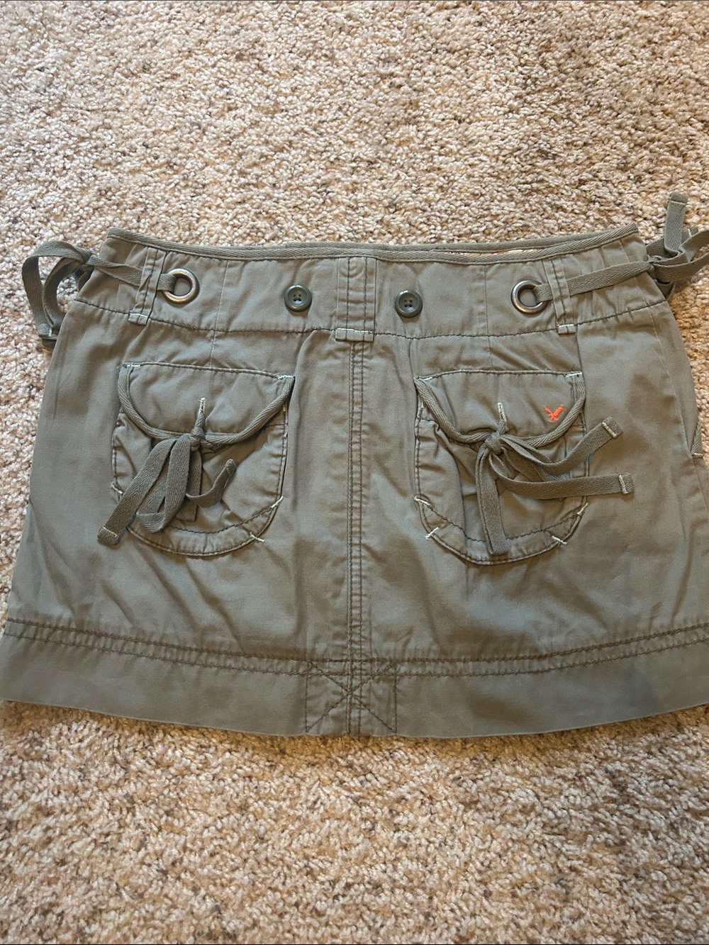 American Eagle Outfitters Olive Utility Mini Skirt with Grommet Ties - Picture 2 of 7